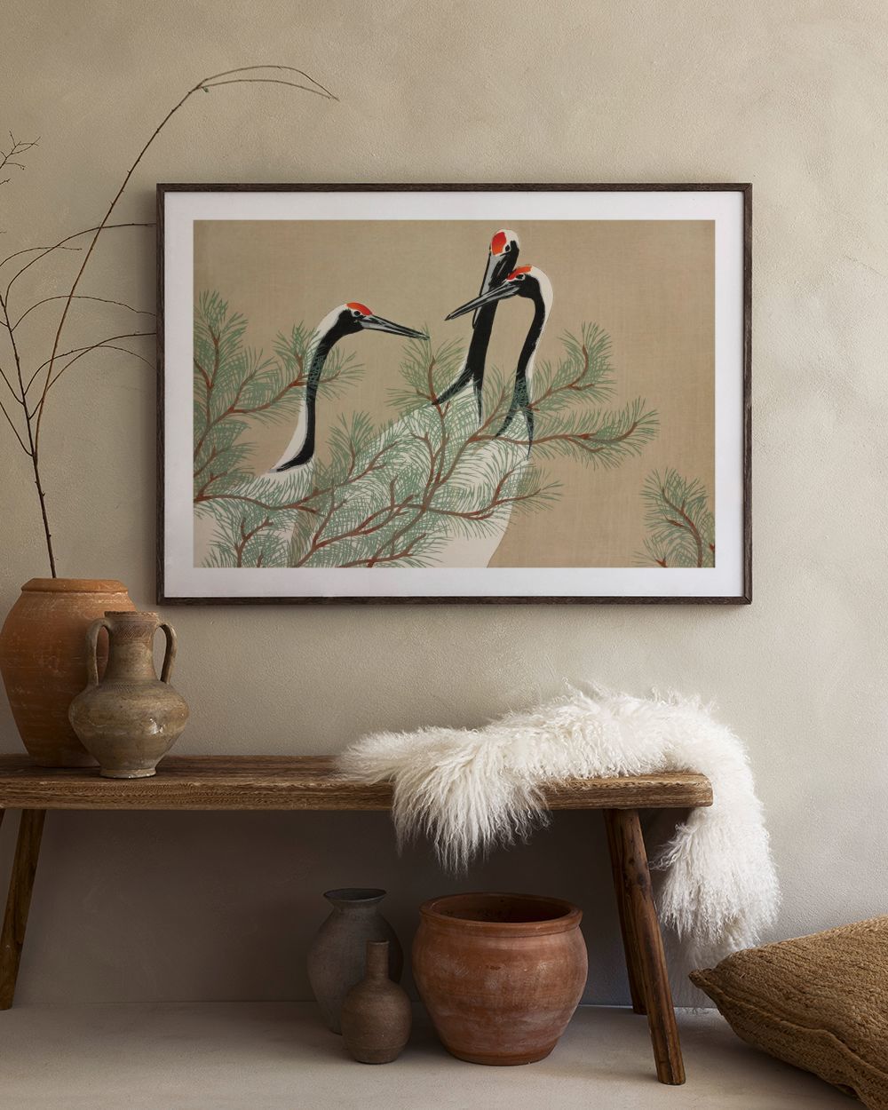 Kamisaka Sekka - Cranes from Momoyogusa Print