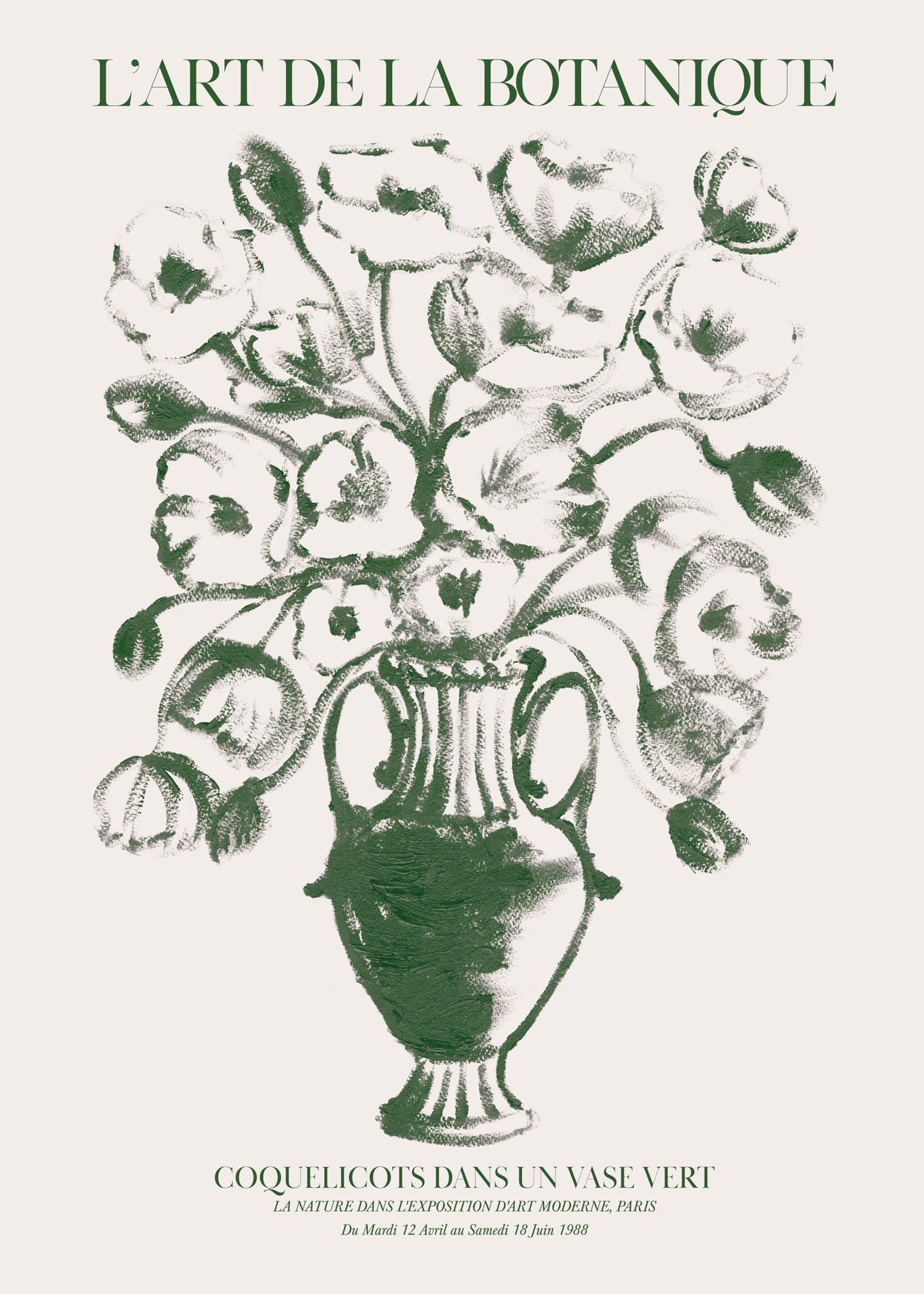 Green Vase Poppies Print