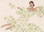 Lady in Green Floral Dress Print