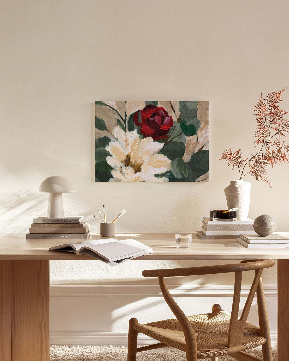 Crimson and Cream Blooms Canvas print