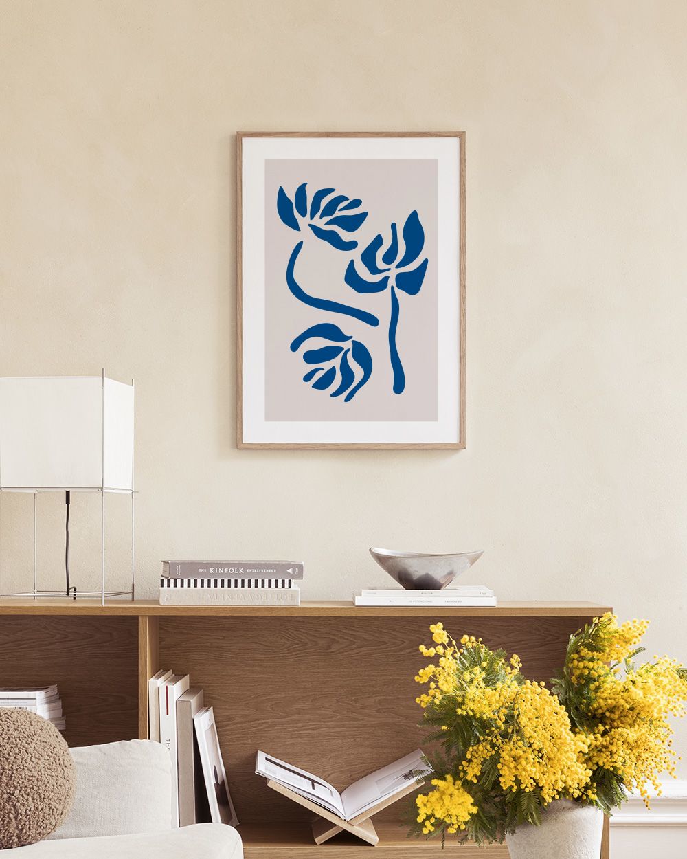 Blue Graphic Flowers Print