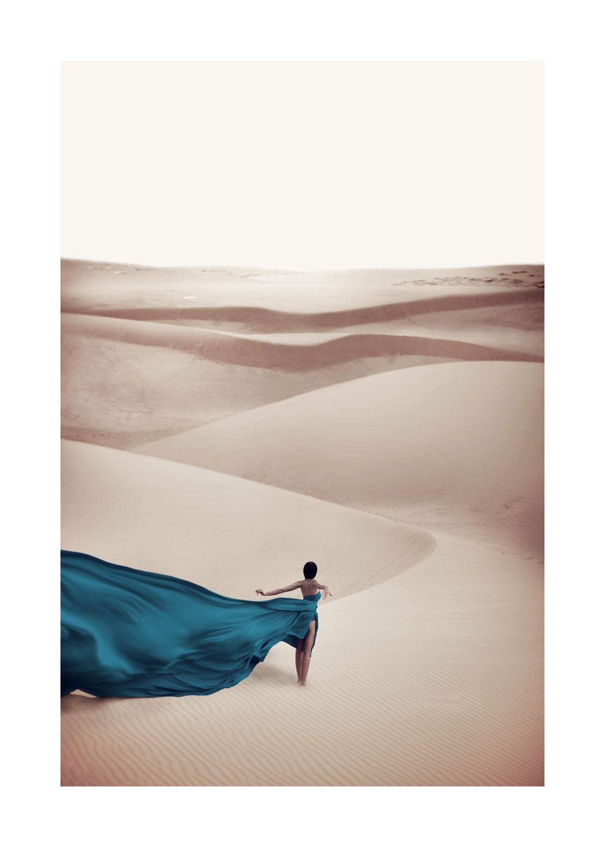 Woman in Blue Dress Print