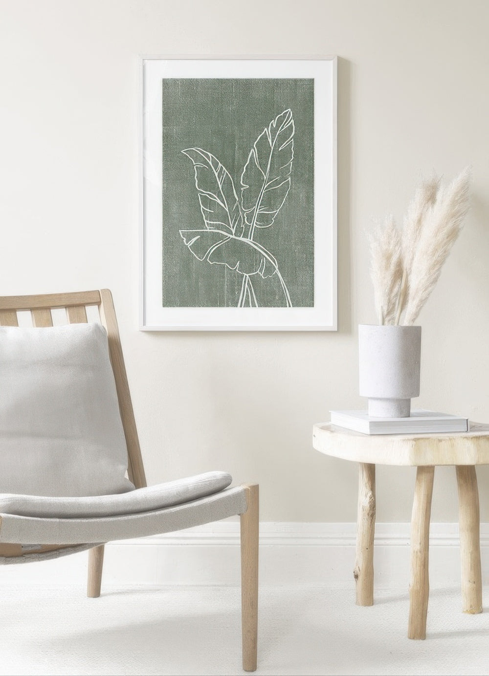Green Linen Leaves Print
