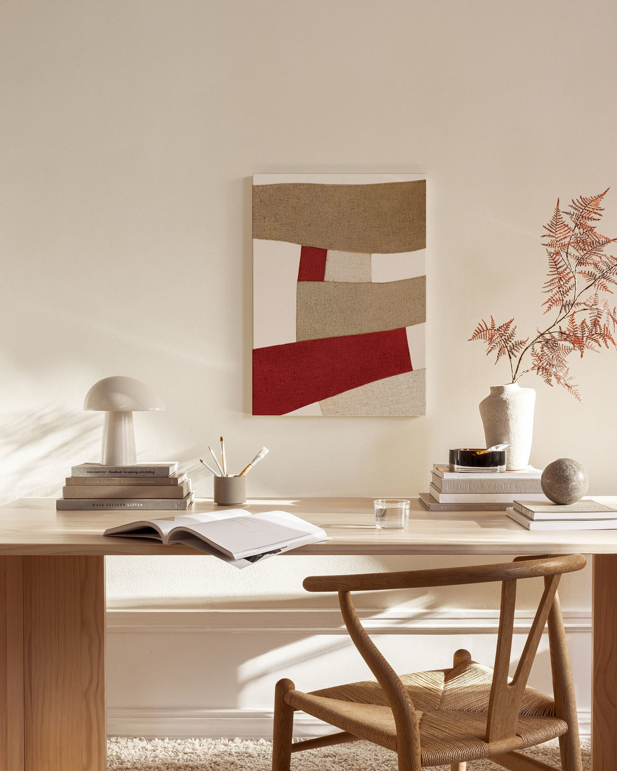 Red and Beige Patchwork Canvas print
