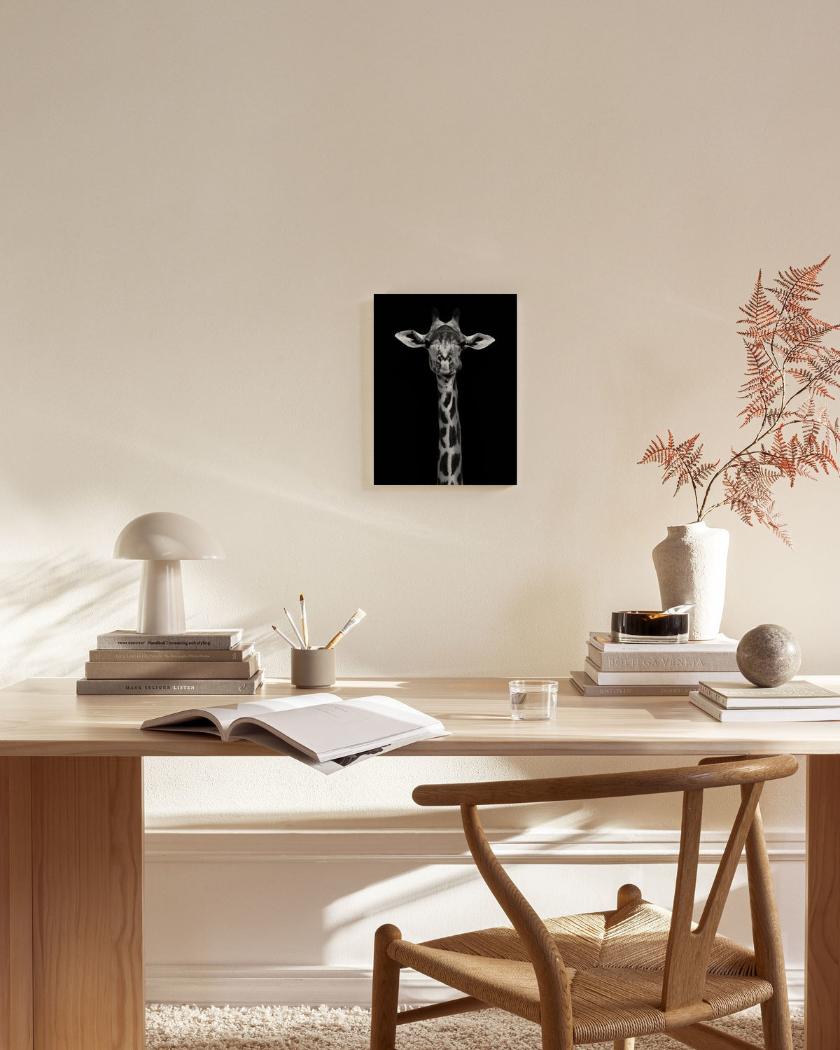 Giraffe on Black Canvas print