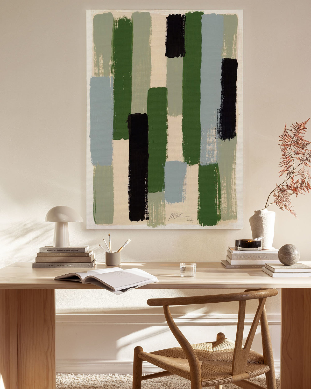 Green Brush Strokes Canvas print