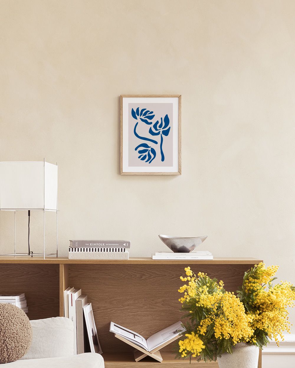 Blue Graphic Flowers Print