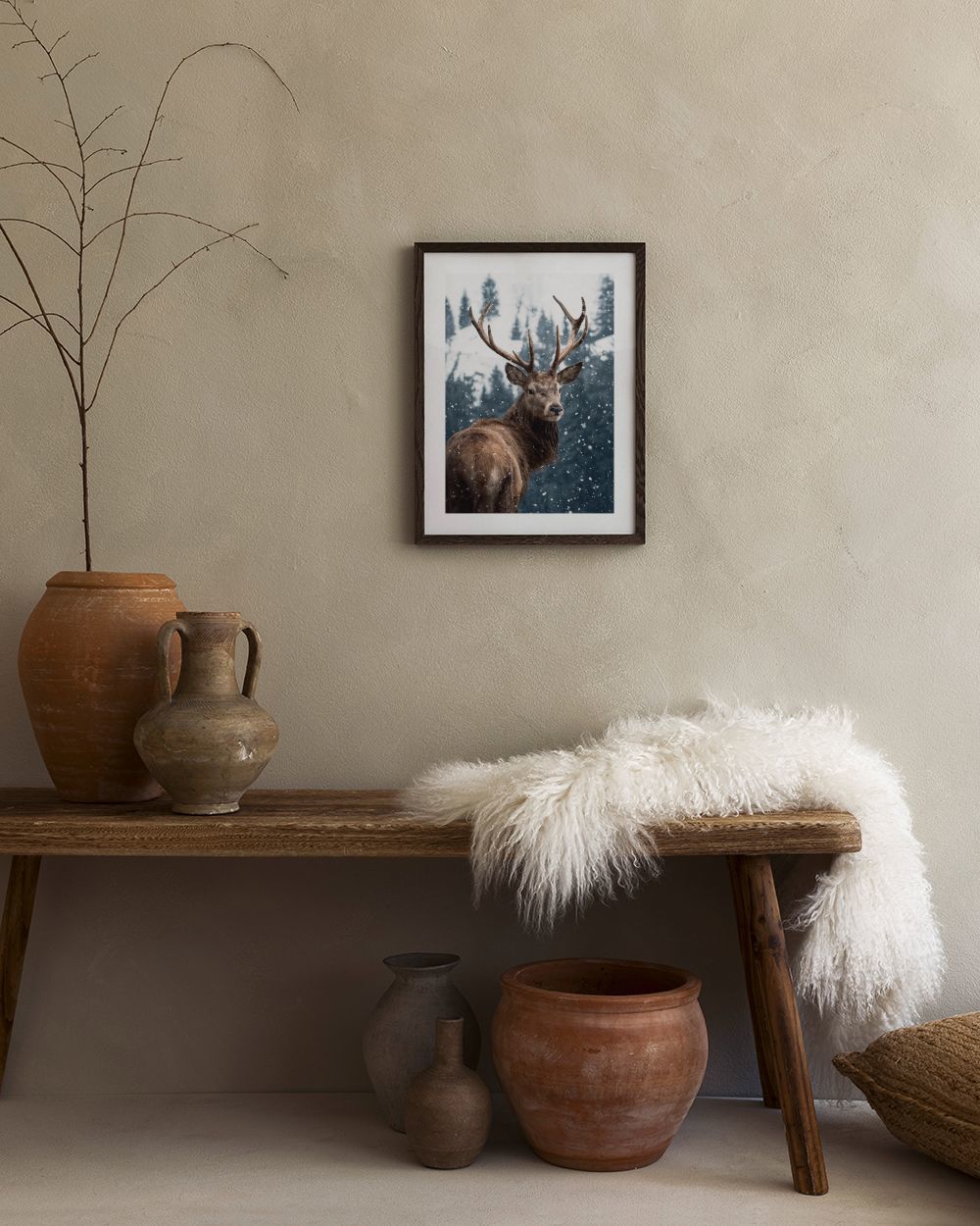 Red Deer in Snow Print