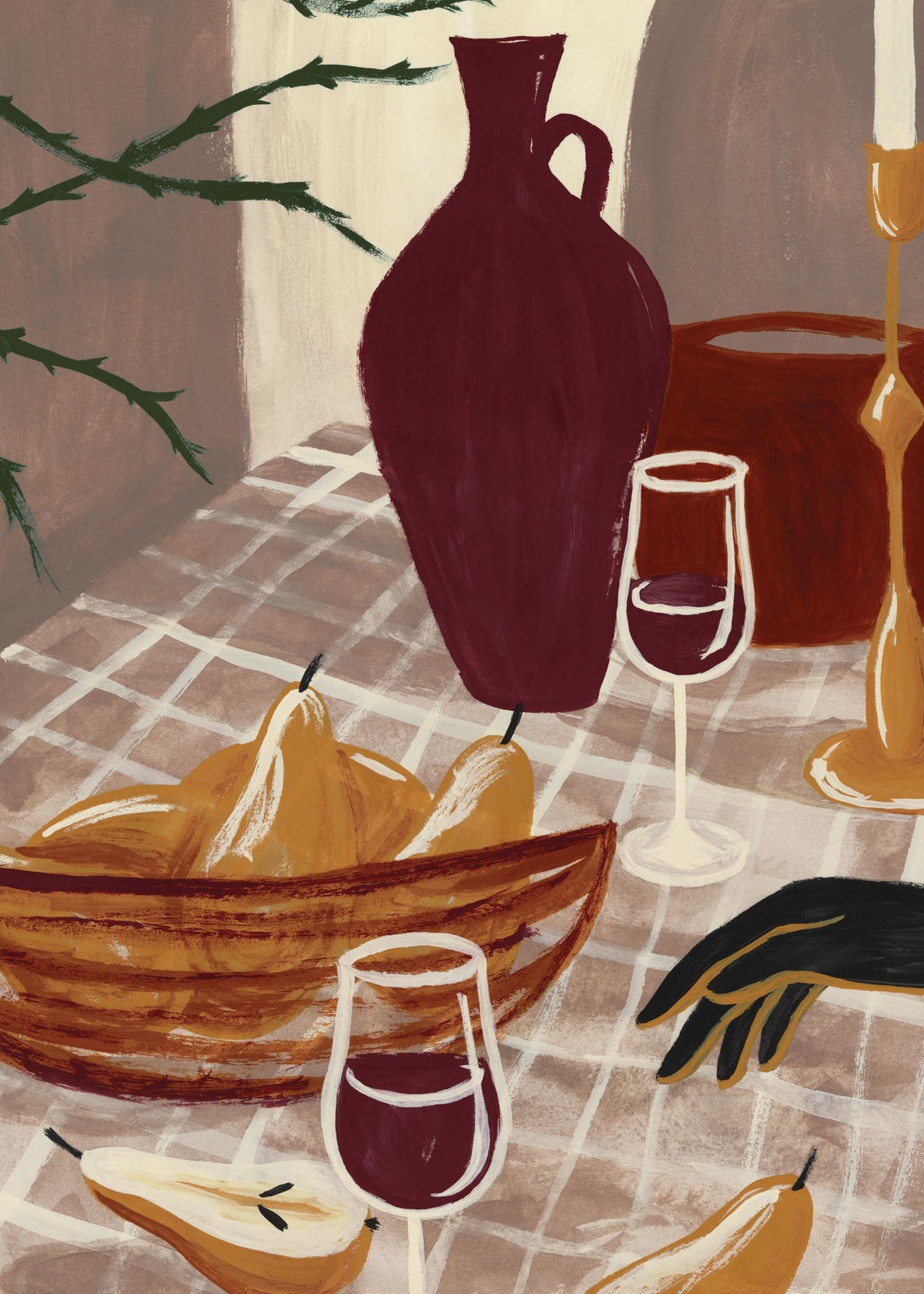 Wine & Pear Still Life Print