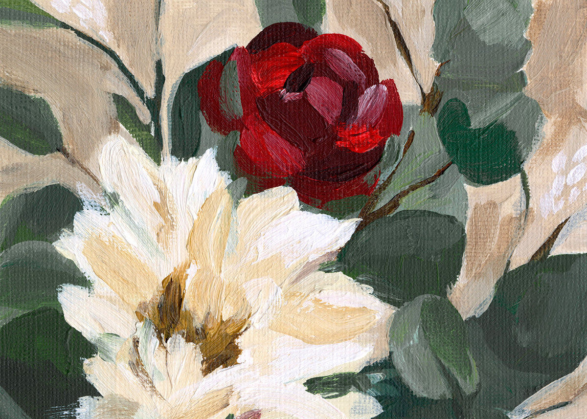 Crimson and Cream Blooms Print
