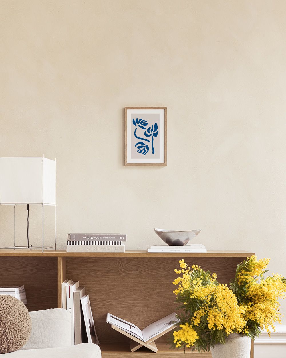 Blue Graphic Flowers Print