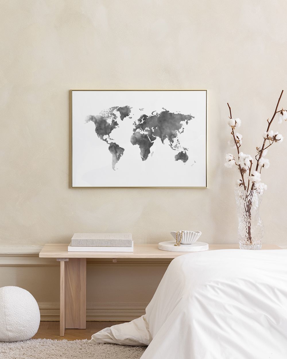 World Map Grey Watercolour, Print