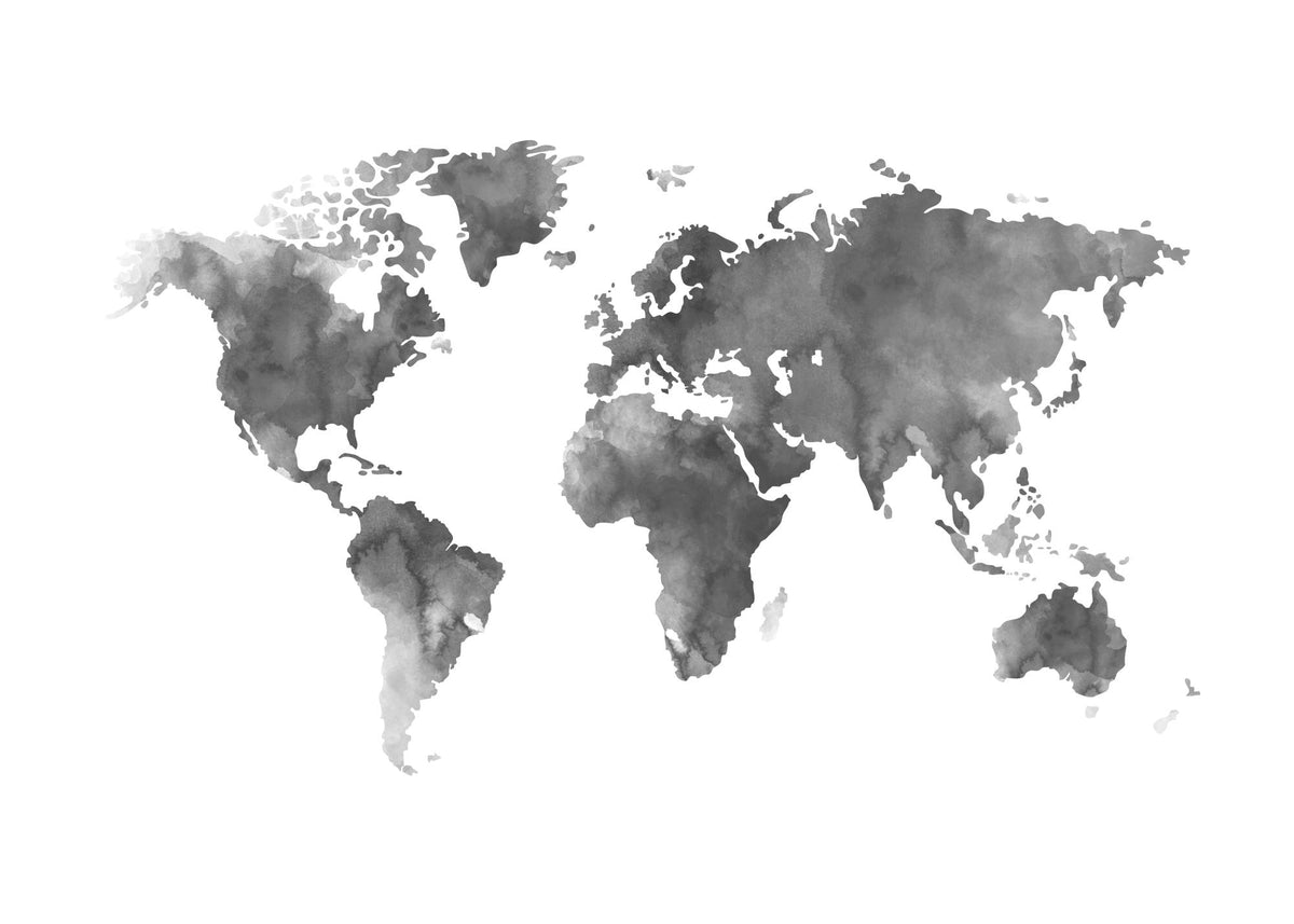 World Map Grey Watercolour, Print