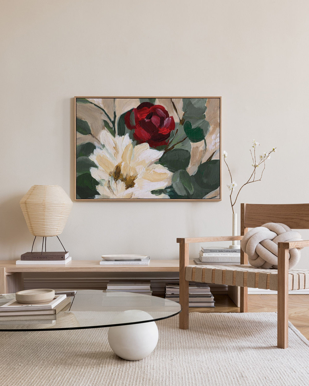Crimson and Cream Blooms Canvas print