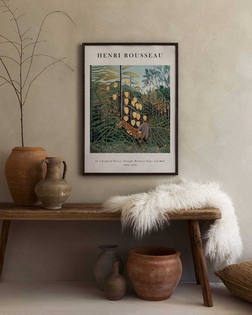 Rousseau - In a Tropical Forest. Struggle Between Tiger and Bull Print