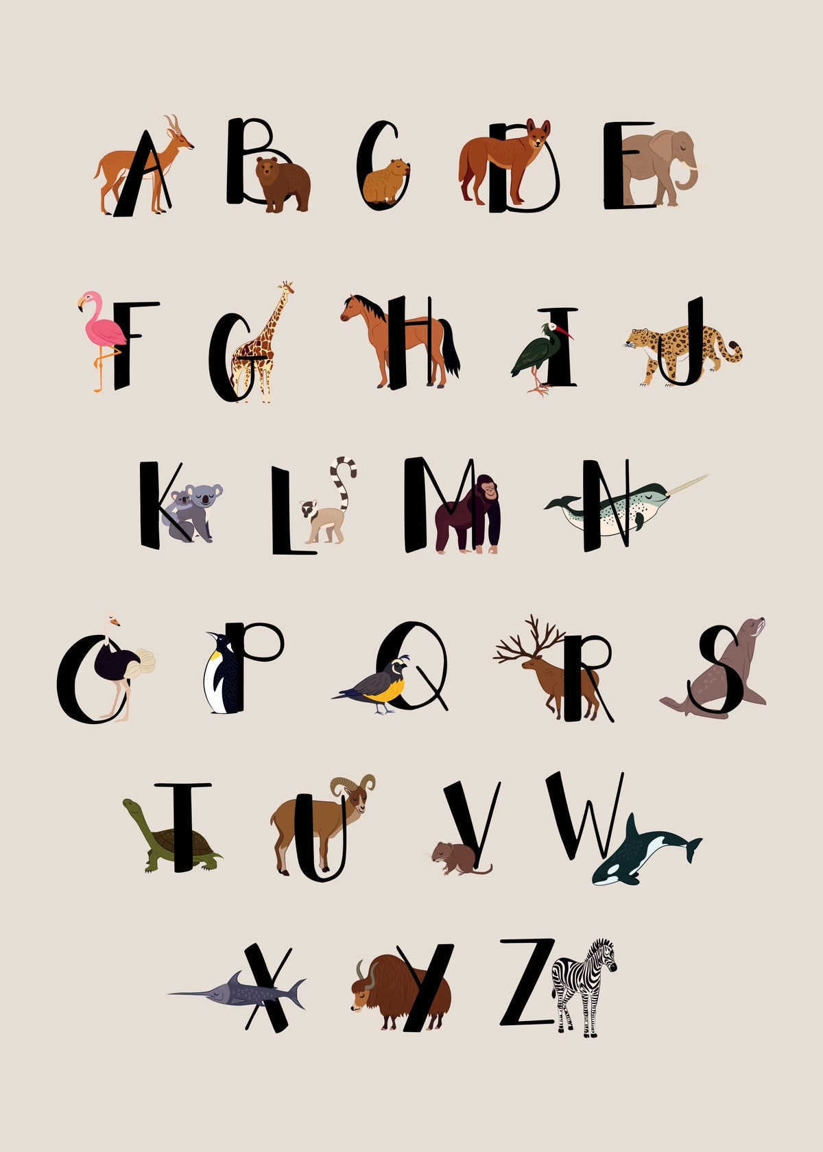 Animals Of The World Alphabet Print