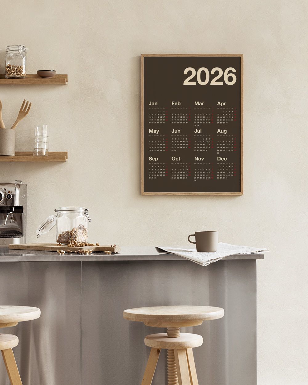 Brown Calendar 2026 Print