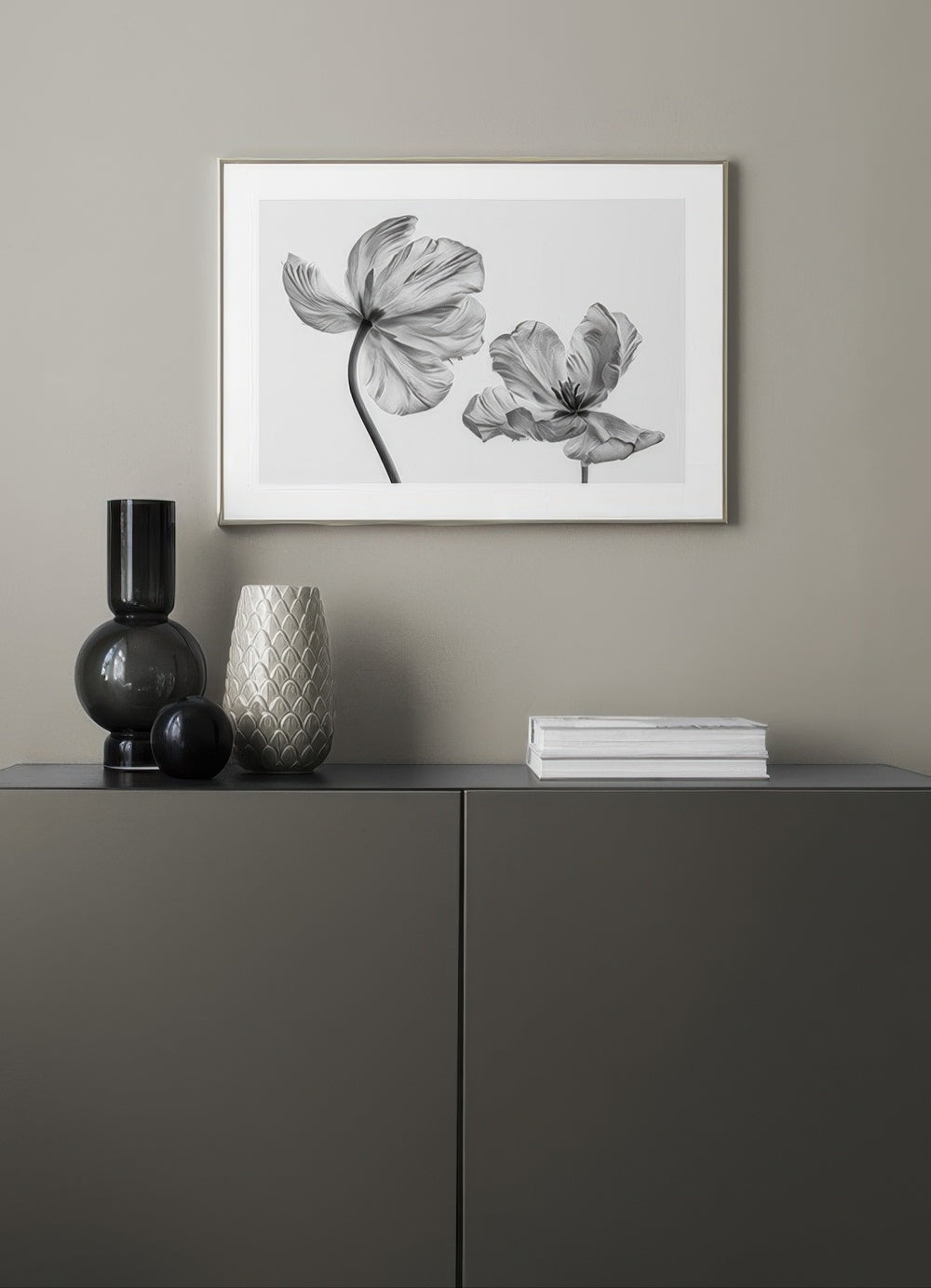 Black and White Tulips Print