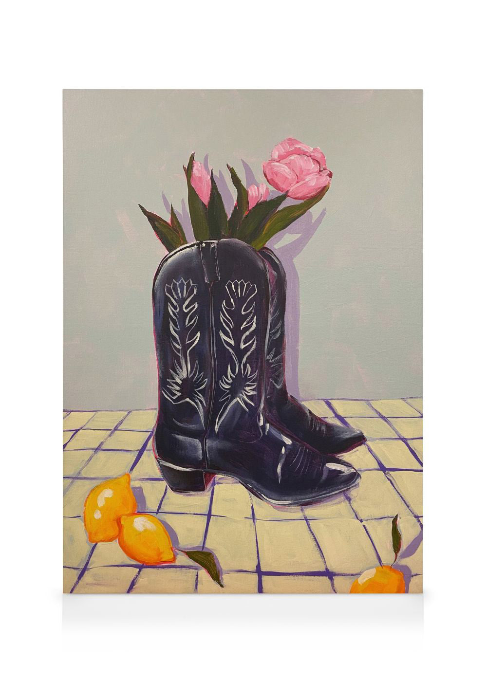 Lindsey Cherek - Still Life with Tulips in Boots Canvas print