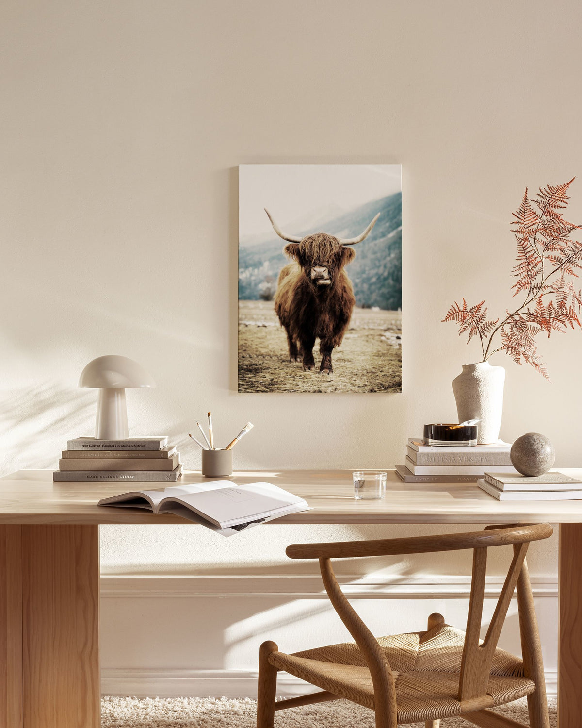 Highland Cattle on Field Canvas print