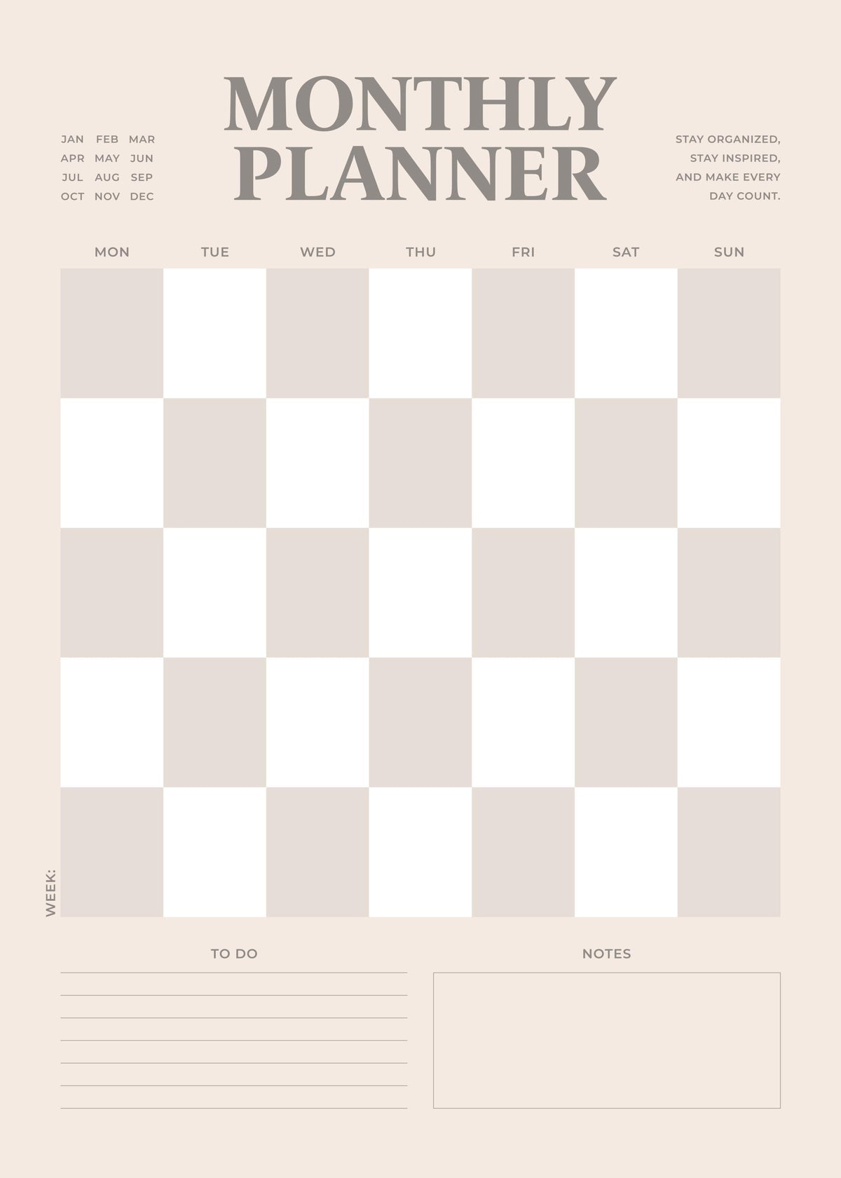 Monthly Planner Checkered Print
