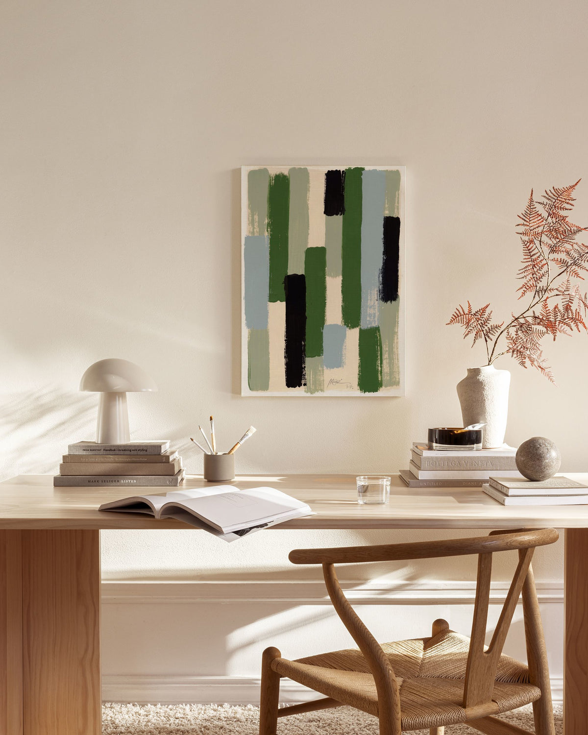 Green Brush Strokes Canvas print