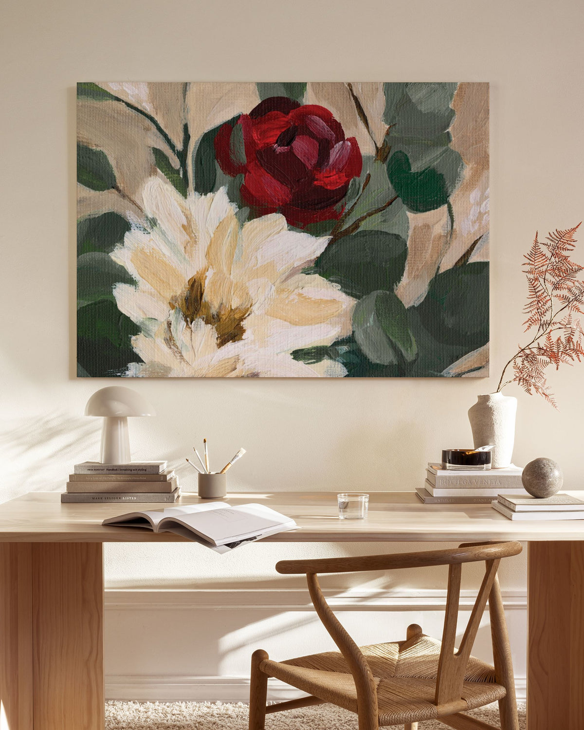 Crimson and Cream Blooms Canvas print
