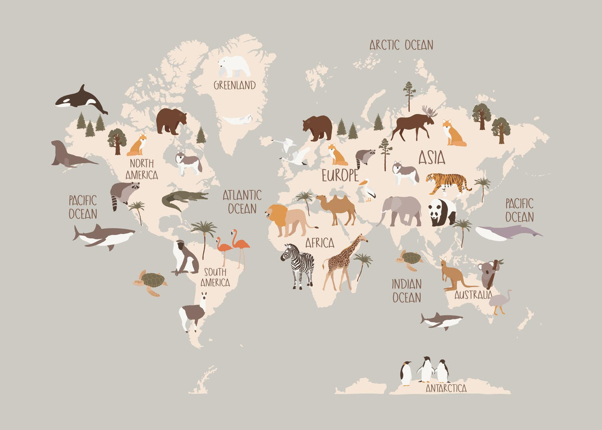 Animals of the World Map Print