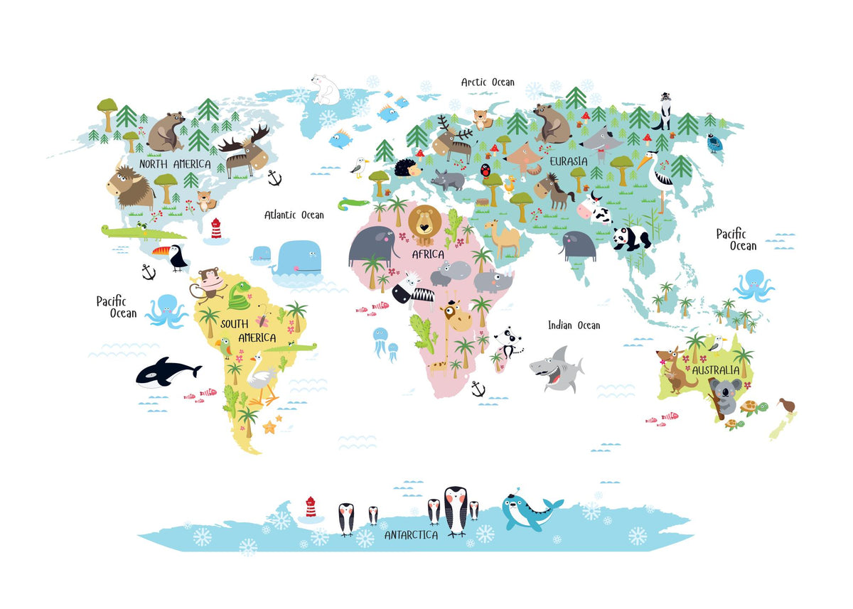 World Map Animals, Print