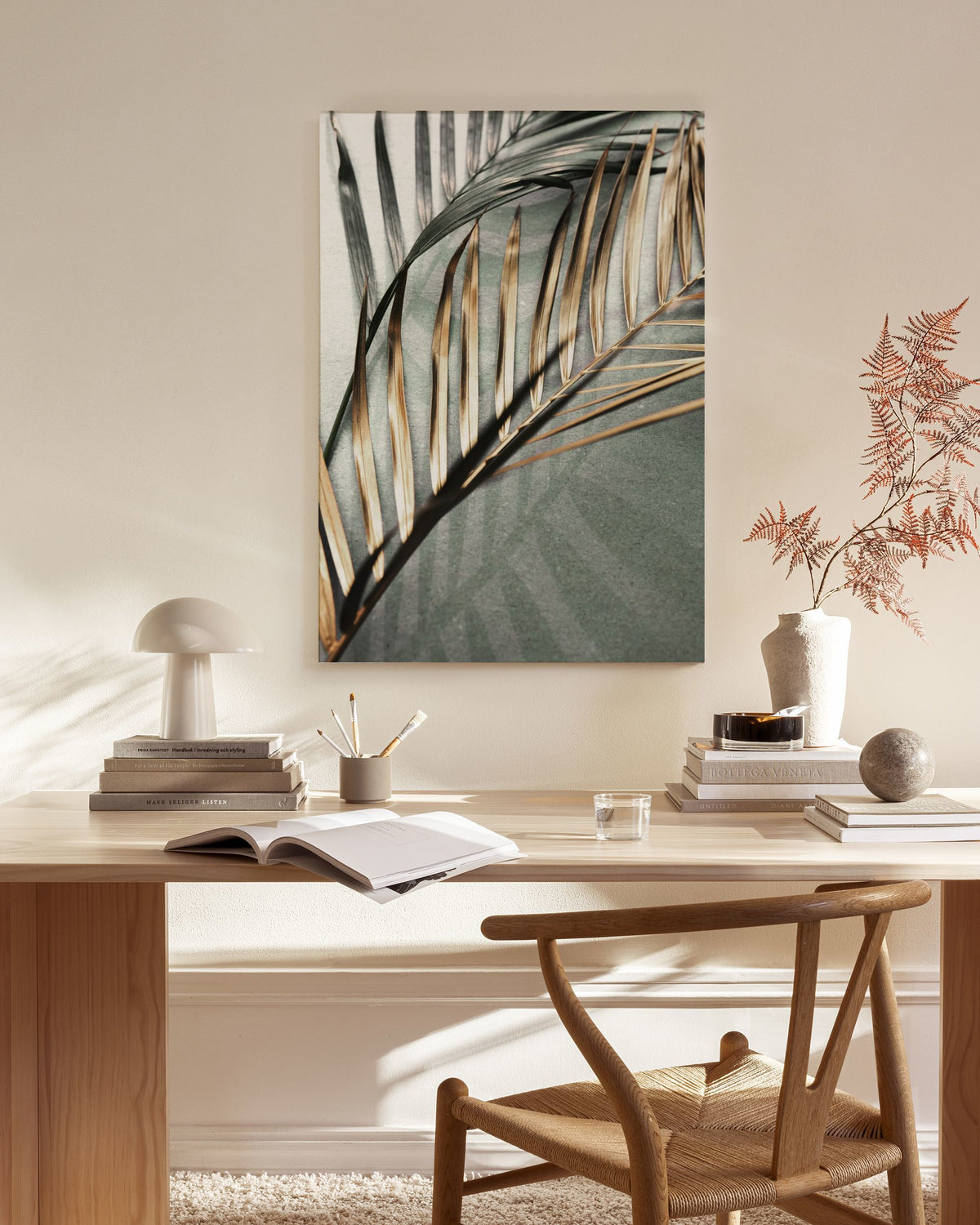 Gold and Green Palm Leaves Canvas print