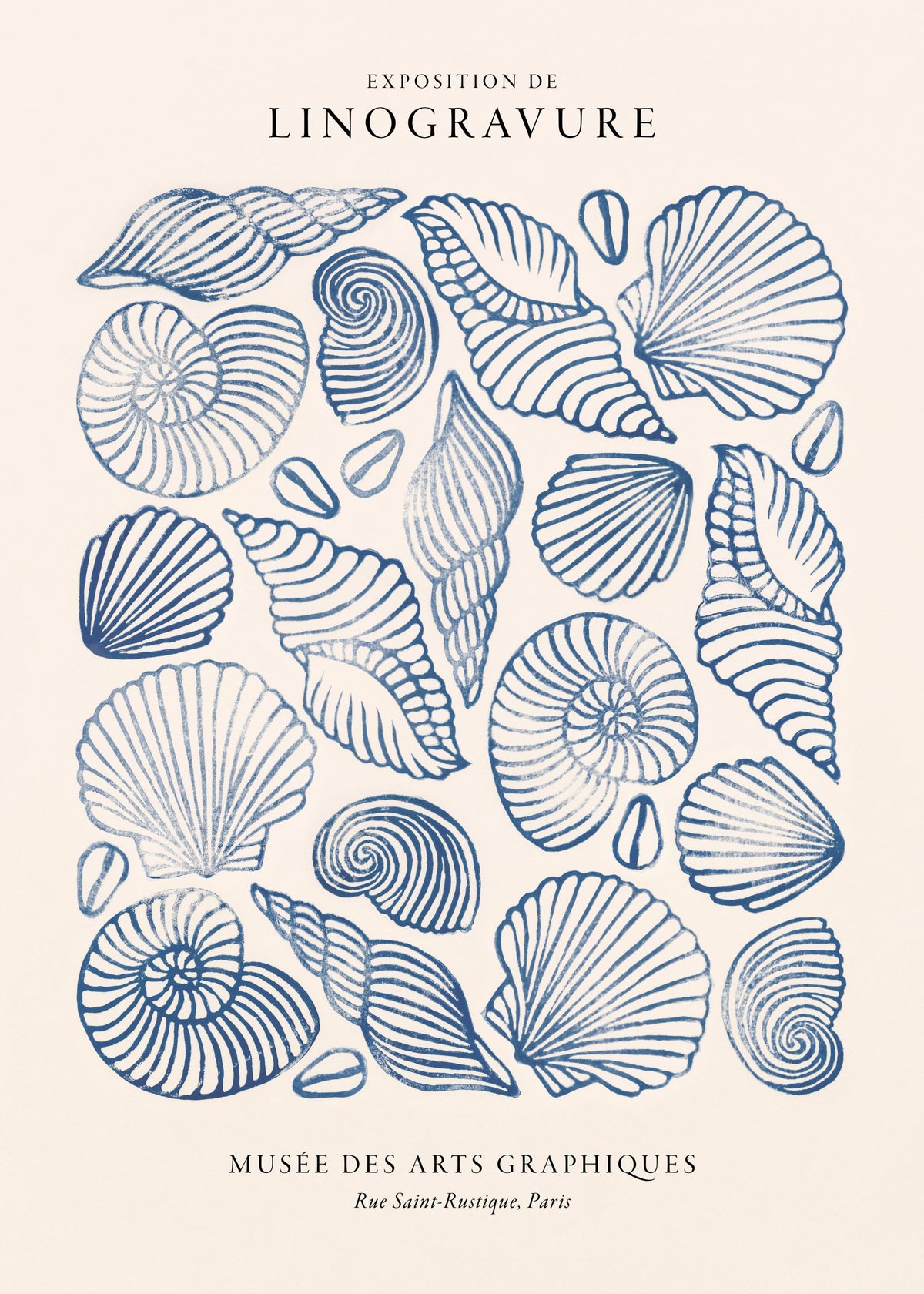 Linocut Seashells Print