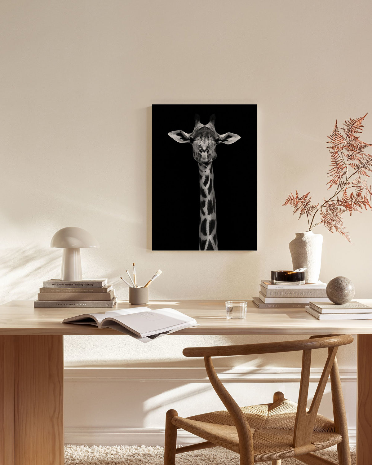 Giraffe on Black Canvas print