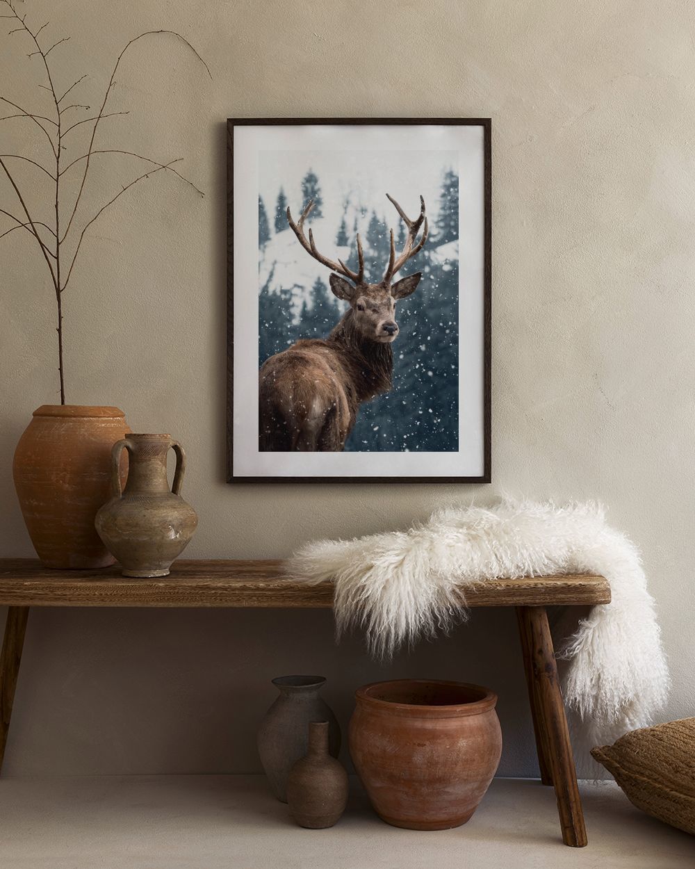 Red Deer in Snow Print
