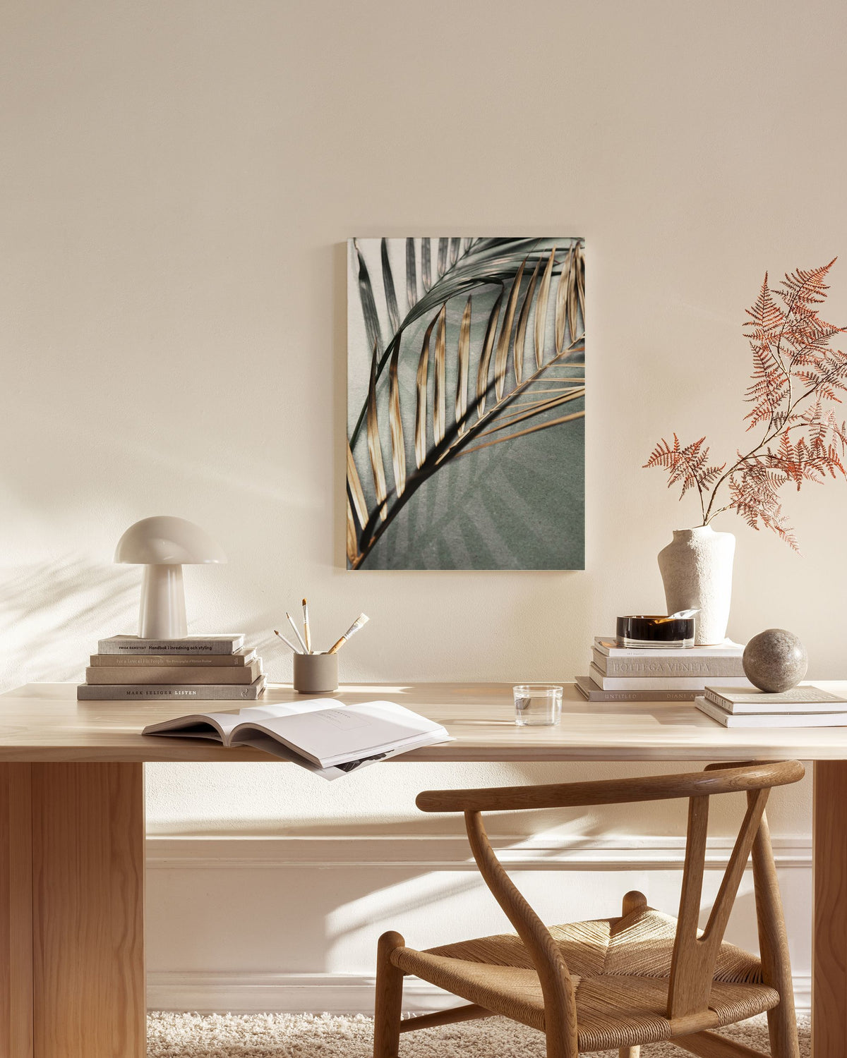 Gold and Green Palm Leaves Canvas print