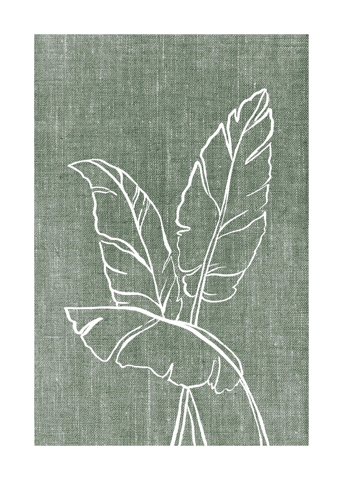 Green Linen Leaves Print