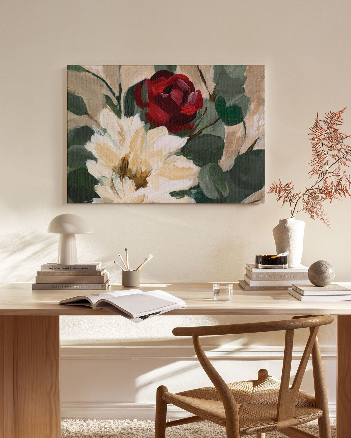 Crimson and Cream Blooms Canvas print