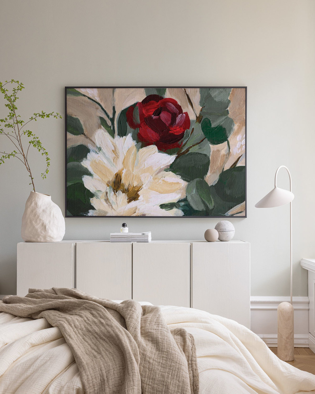 Crimson and Cream Blooms Canvas print