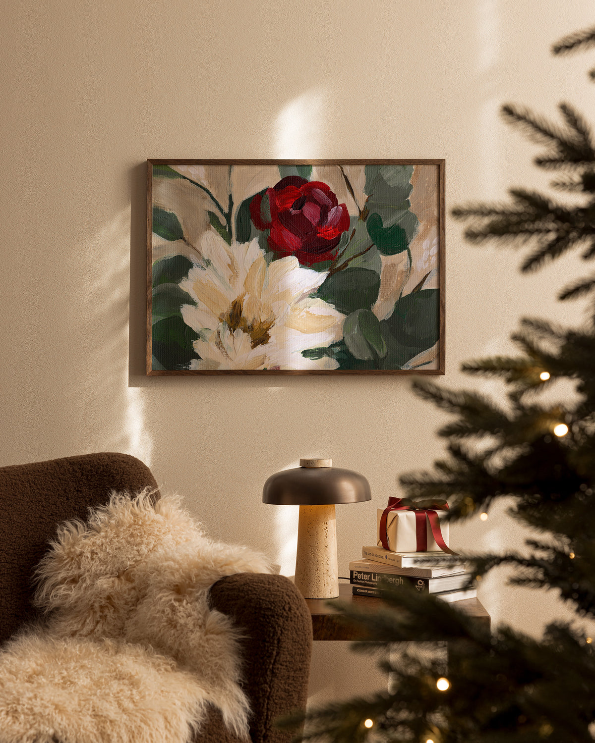 Crimson and Cream Blooms Print