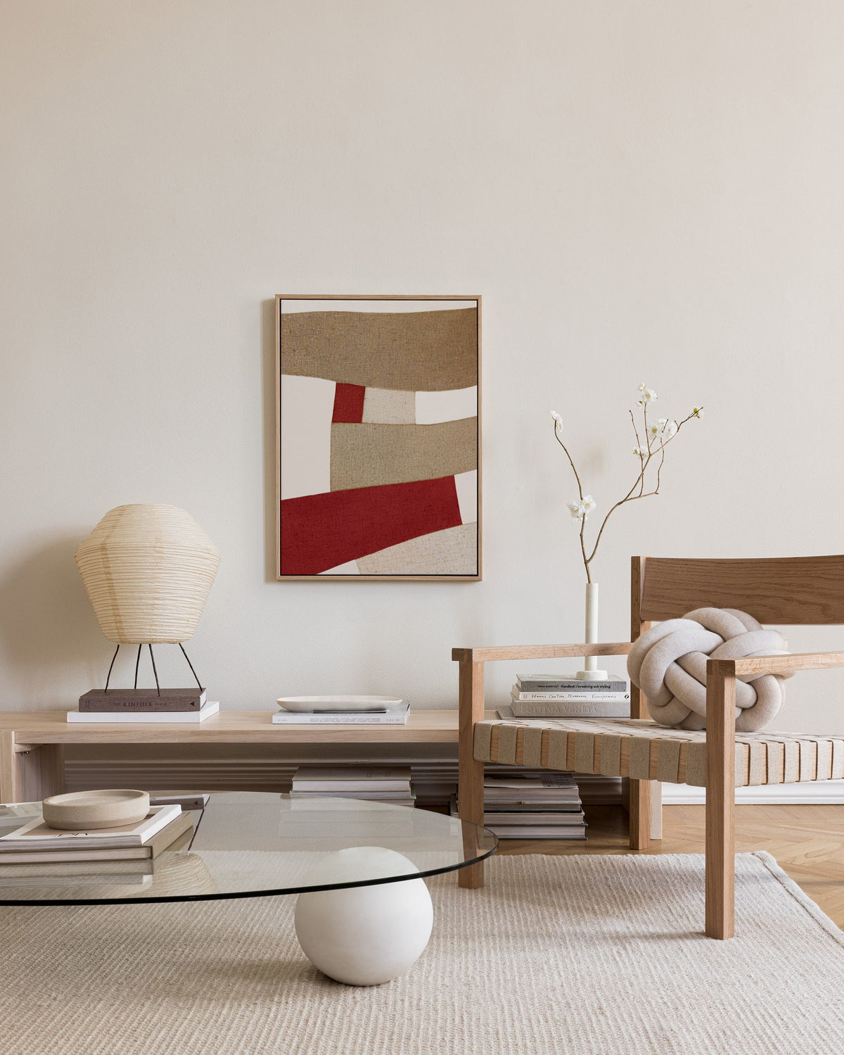 Red and Beige Patchwork Canvas print