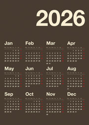 Brown Calendar 2026 Print